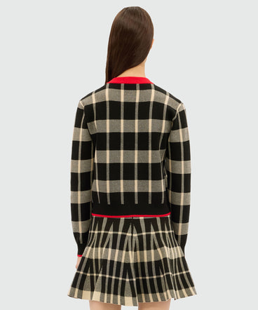 Two-tone check cardigan with contrasting details