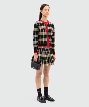 Two-tone check cardigan with contrasting details