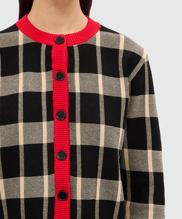 Two-tone check cardigan with contrasting details
