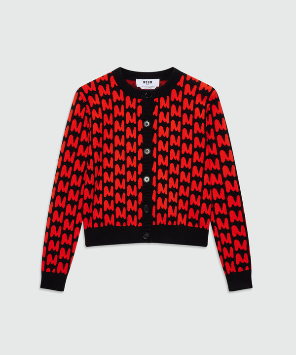 Black knitted cardigan with jacquard pattern "TheMwave"