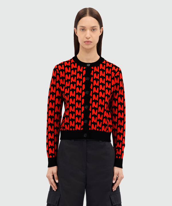 Black knitted cardigan with jacquard pattern "TheMwave"