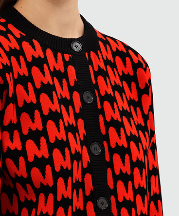 Black knitted cardigan with jacquard pattern "TheMwave"