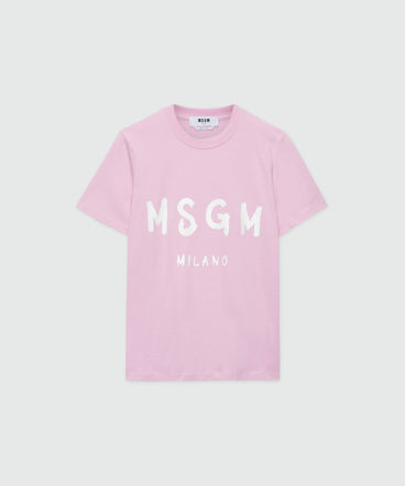 Pink jersey T-shirt with MSGM brushstroke logo