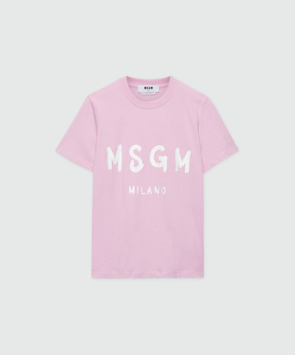 Pink jersey T-shirt with MSGM brushstroke logo