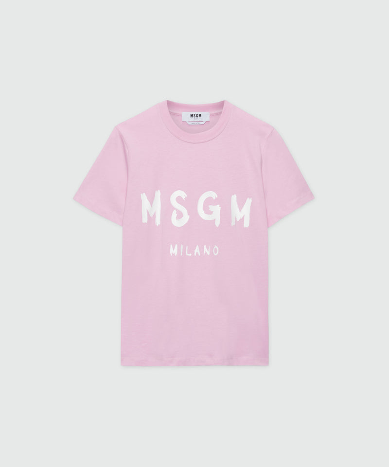 Pink jersey T-shirt with MSGM brushstroke logo 13 Women 