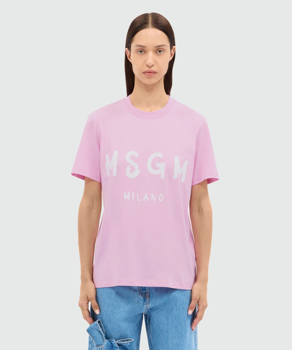 Pink jersey T-shirt with MSGM brushstroke logo