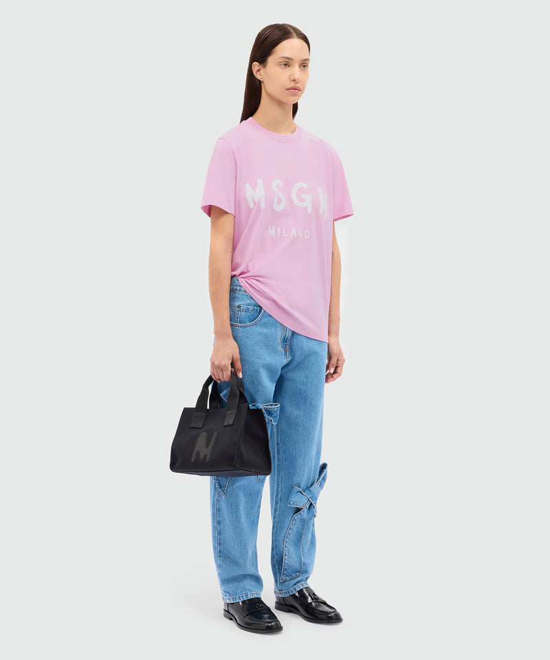 Pink jersey T-shirt with MSGM brushstroke logo 13 Women 