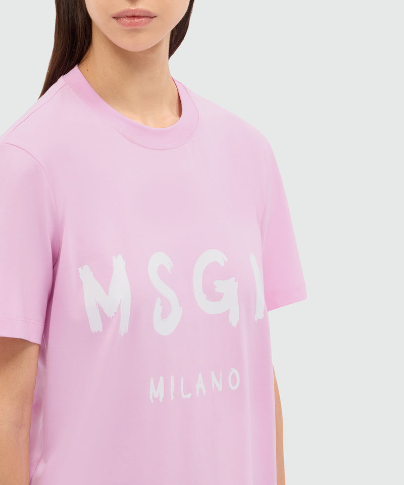 Pink jersey T-shirt with MSGM brushstroke logo 13 Women 