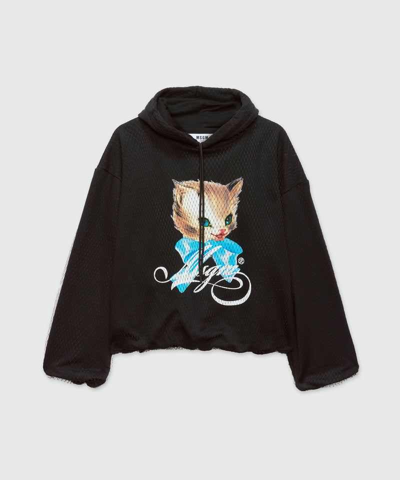Black jersey sweatshirt with tulle and "Cute Kitty" print 99 Women 