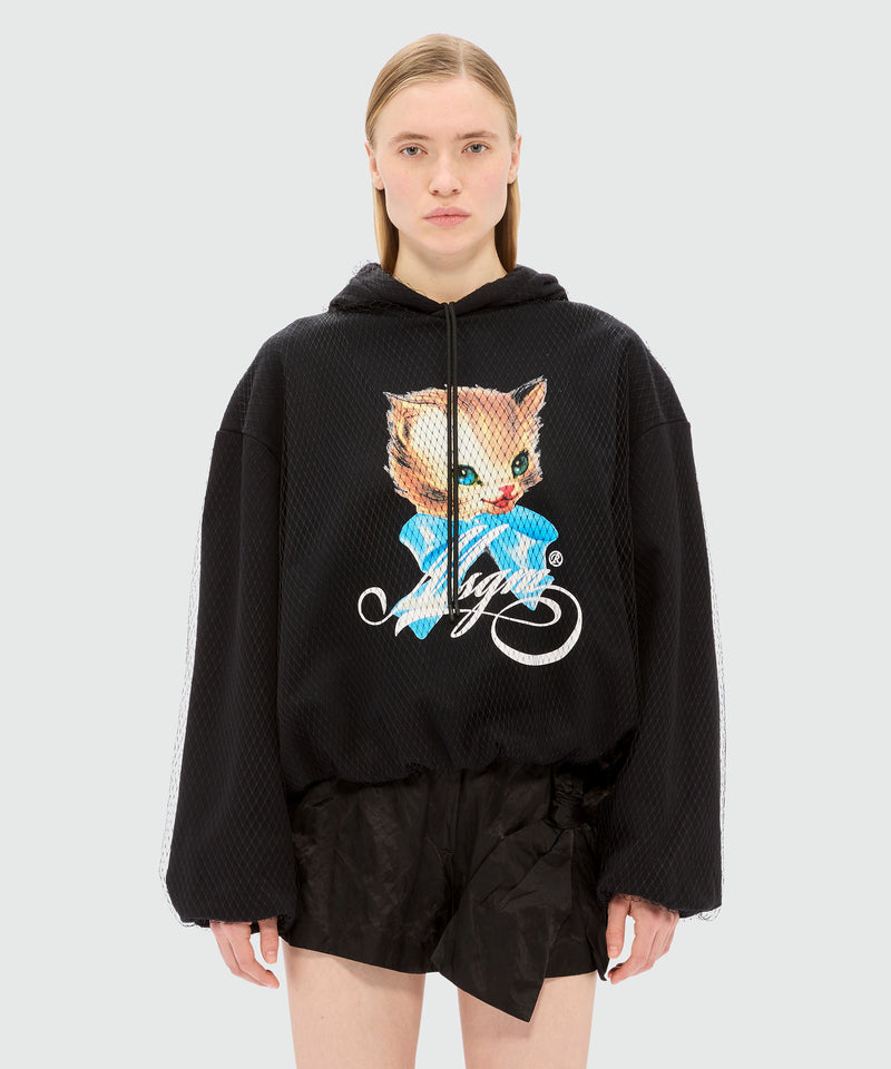 Black jersey sweatshirt with tulle and "Cute Kitty" print 99 Women 
