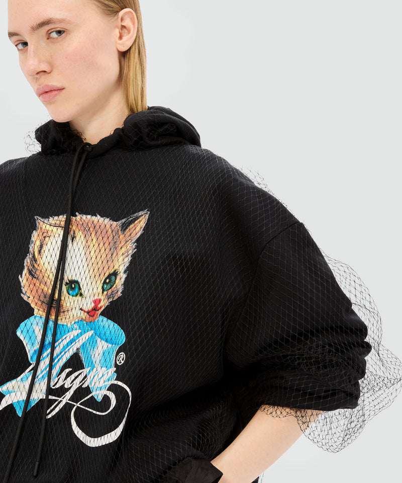 Black jersey sweatshirt with tulle and "Cute Kitty" print 99 Women 