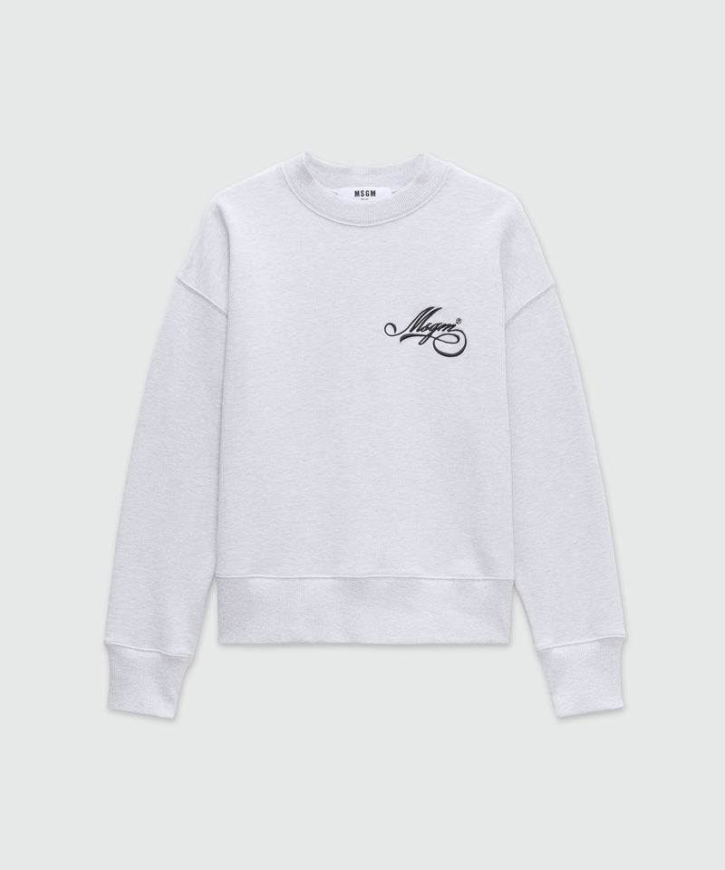 Felpa grigio mélange in jersey con logo MSGM corsivo 95 Donna 