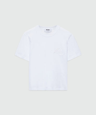 White jersey T-shirt with cursive MSGM logo