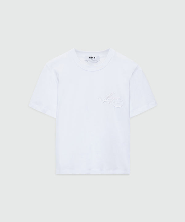 White jersey T-shirt with cursive MSGM logo