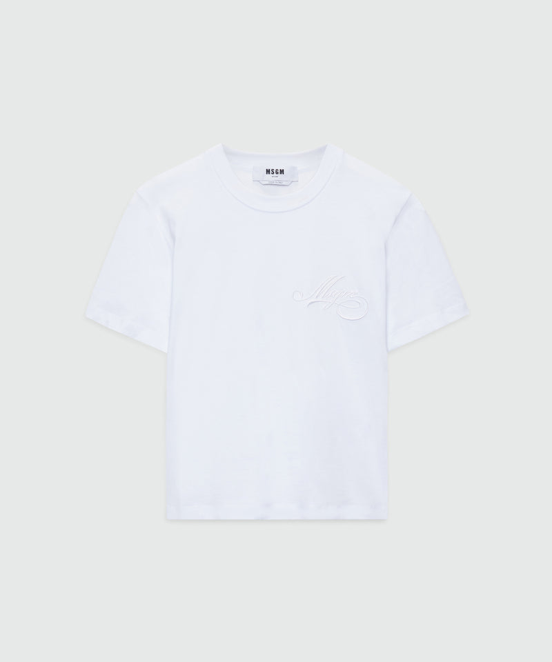 White jersey T-shirt with cursive MSGM logo 01 Women 