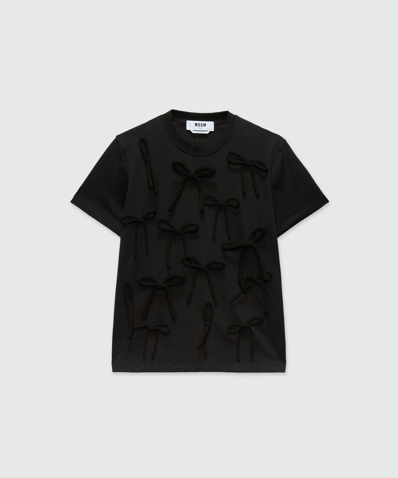 T-shirt nera in cady con fiocchi 99 Donna 