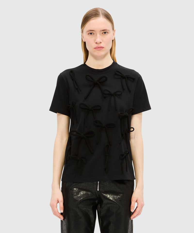 T-shirt nera in cady con fiocchi 99 Donna 