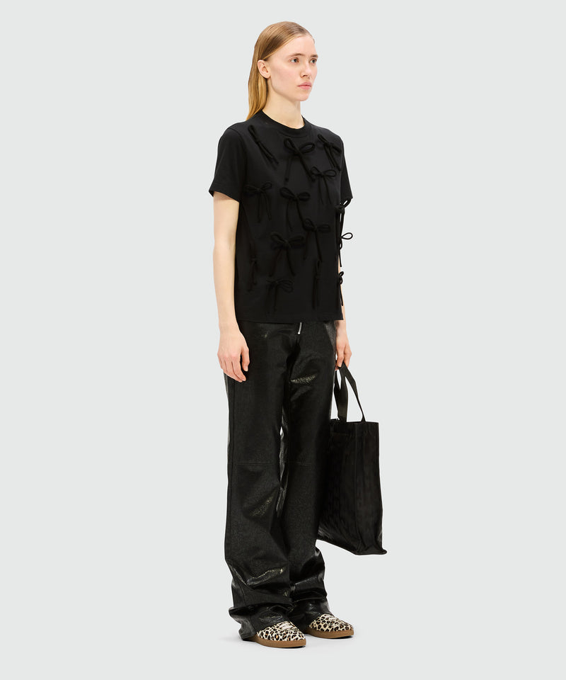 T-shirt nera in cady con fiocchi 99 Donna 