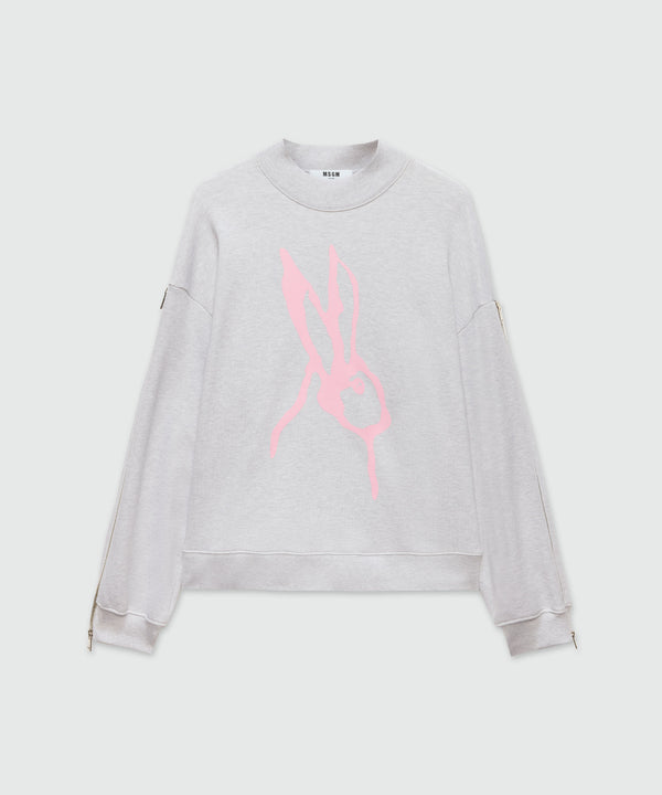 Gray mélange sweatshirt in jersey and "Sketched bunny" print
