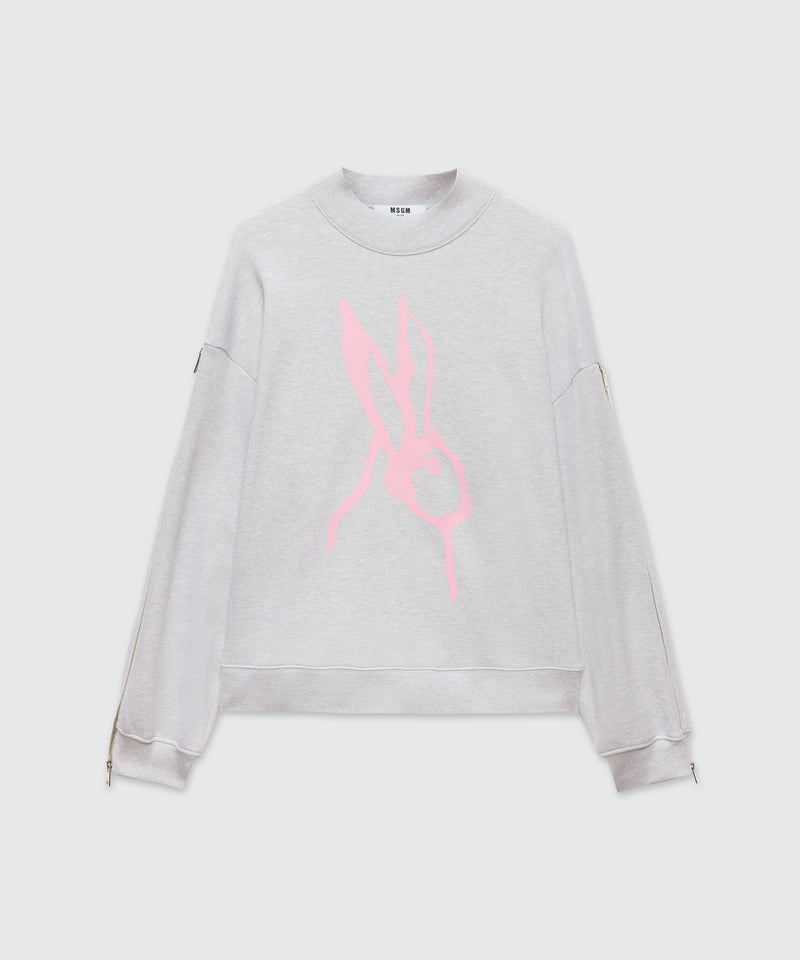 Gray mélange sweatshirt in jersey and "Sketched bunny" print 95 Women 