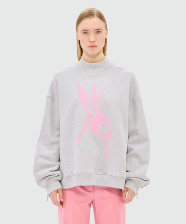 Gray mélange sweatshirt in jersey and "Sketched bunny" print