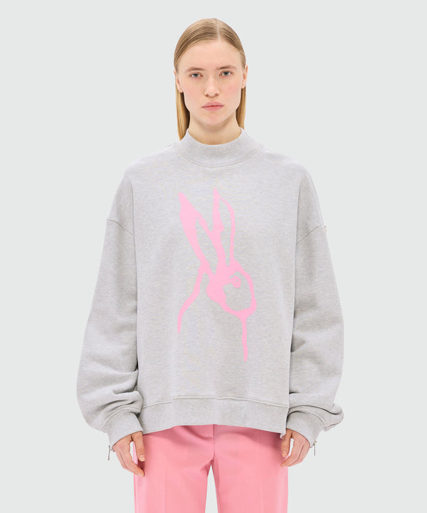 Gray mélange sweatshirt in jersey and "Sketched bunny" print