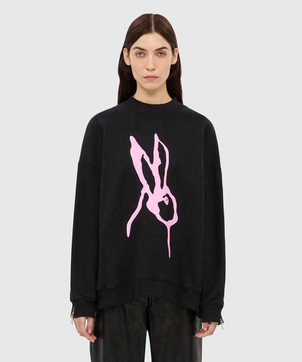 Felpa nera in jersey e stampa "Sketched bunny"