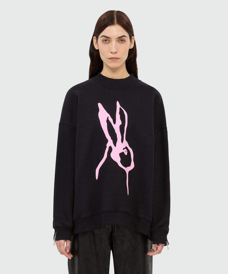 Felpa nera in jersey e stampa "Sketched bunny" 99 Donna 