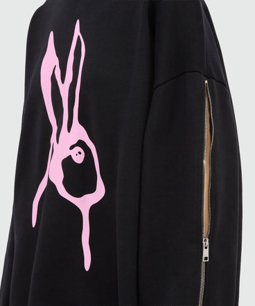 Felpa nera in jersey e stampa "Sketched bunny"
