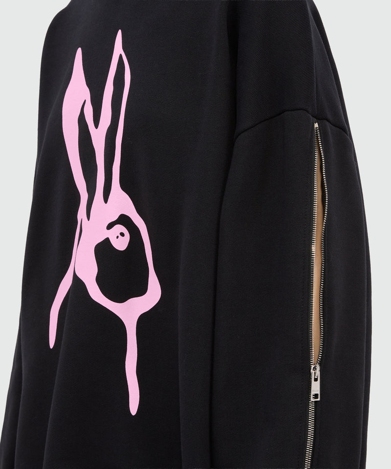 Felpa nera in jersey e stampa "Sketched bunny" 99 Donna 