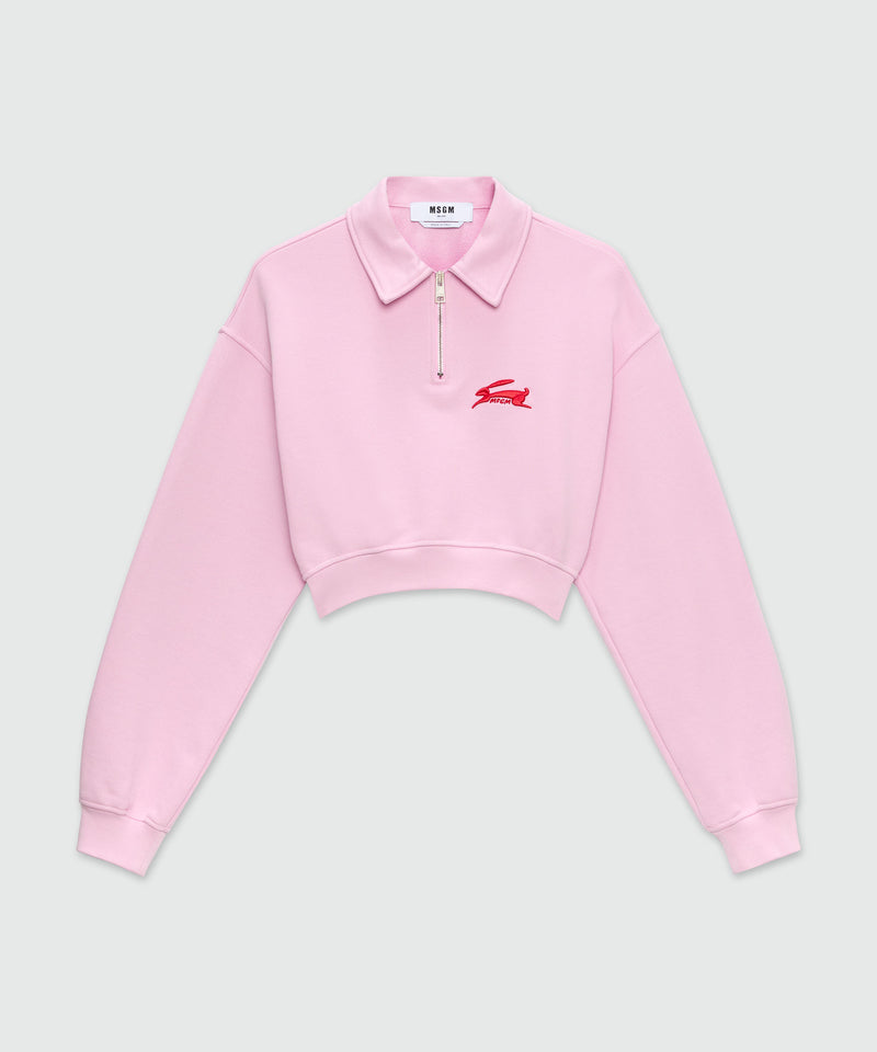 Pink cropped sweatshirt with 3D "Follow the Rabbit®" embroidery 13 Women 