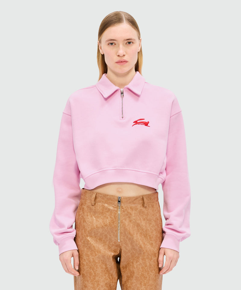 Pink cropped sweatshirt with 3D "Follow the Rabbit®" embroidery 13 Women 