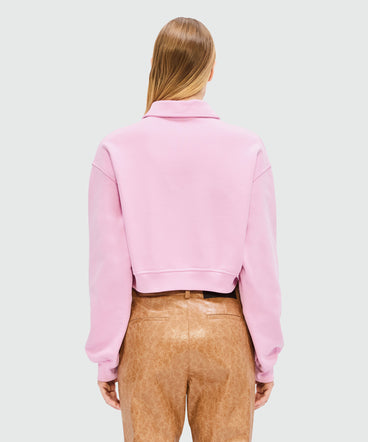 Pink cropped sweatshirt with 3D "Follow the Rabbit®" embroidery