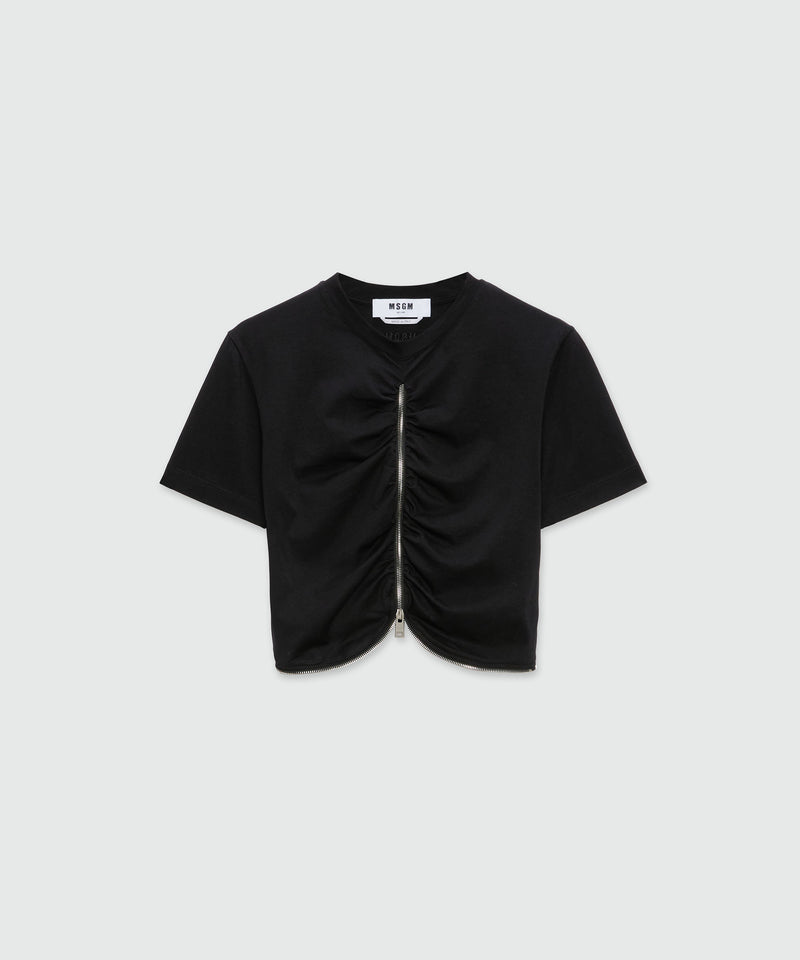 Black cropped jersey T-shirt with zip 99 Women 