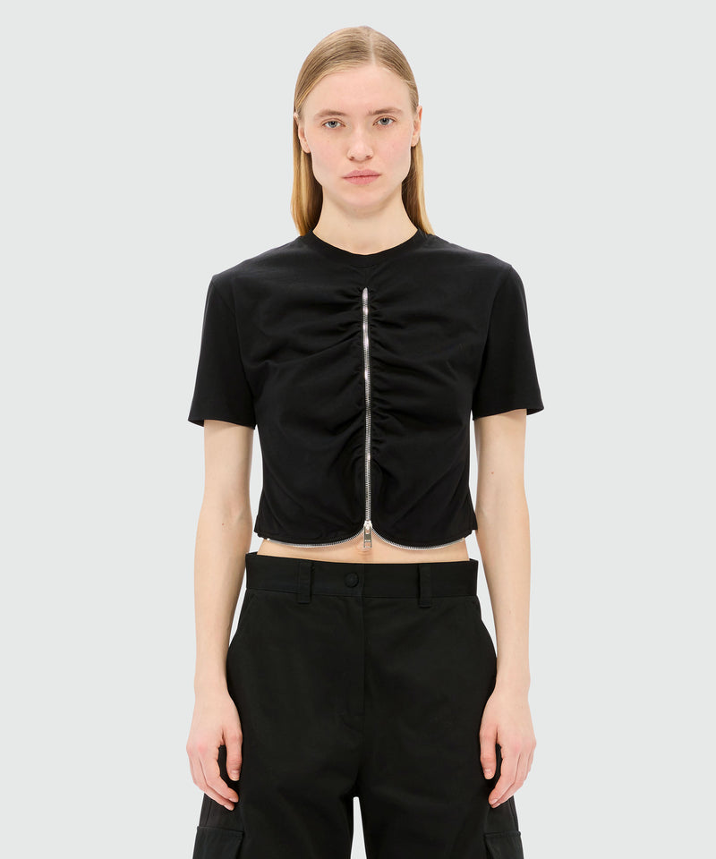 Black cropped jersey T-shirt with zip 99 Women 