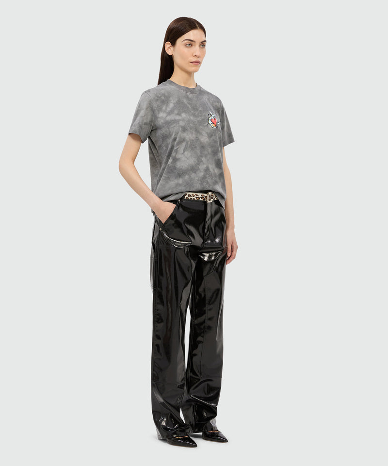 T-shirt grigia in jersey tie-dye con stampa MSGM "Heart on fire" 96 Donna 