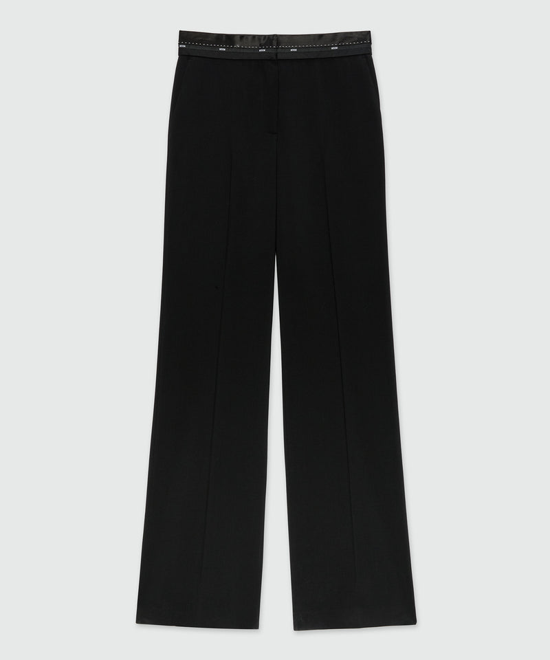 Black palazzo trousers in cool wool with logo belt 99 Women 