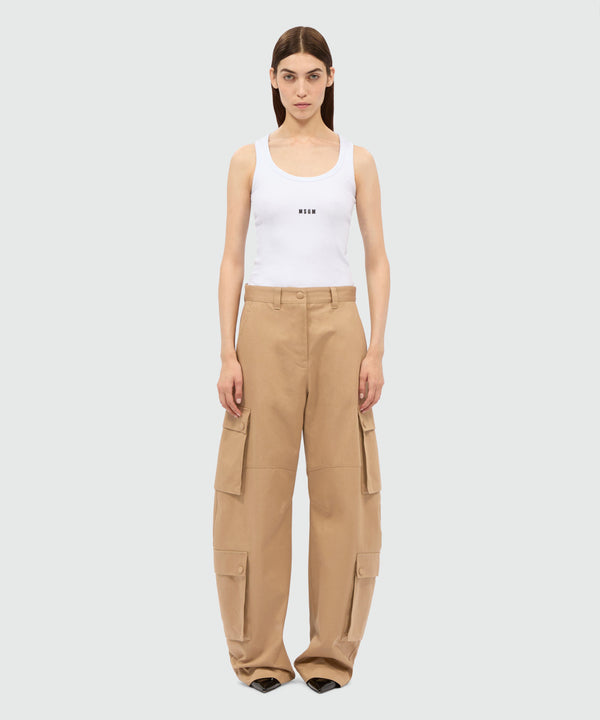 Beige cotton drill cargo trousers