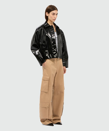 Beige cotton drill cargo trousers