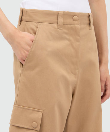 Beige cotton drill cargo trousers