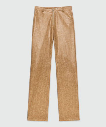 Pantaloni flare beige in similpelle craquelé