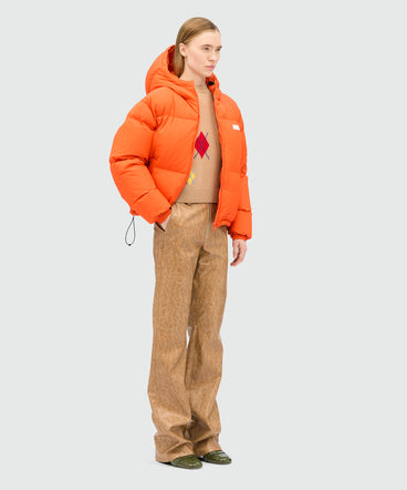 Pantaloni flare beige in similpelle craquelé