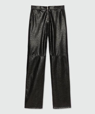 Pantaloni flare neri in similpelle craquelé