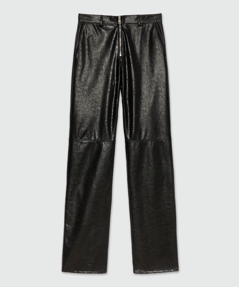 Pantaloni flare neri in similpelle craquelé 99 Donna 