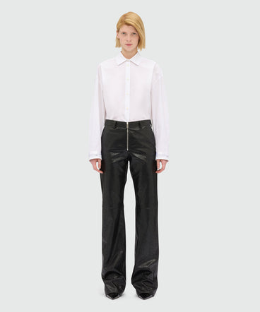 Pantaloni flare neri in similpelle craquelé
