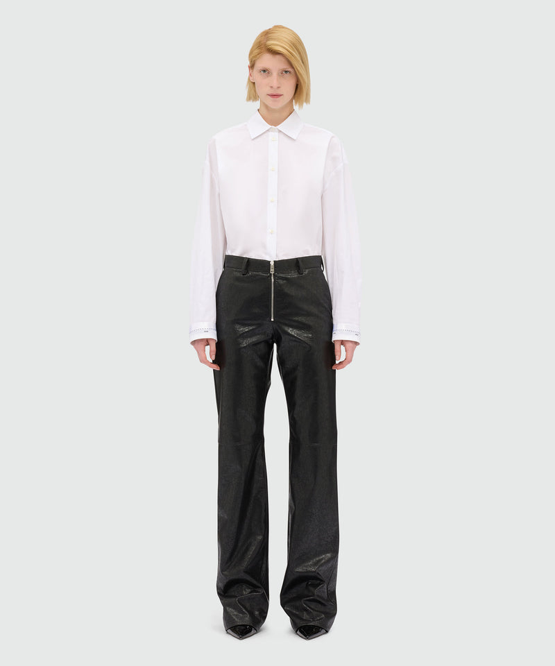 Pantaloni flare neri in similpelle craquelé 99 Donna 