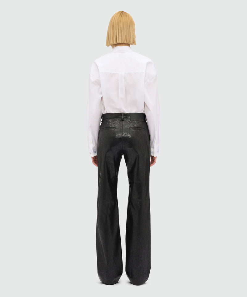 Pantaloni flare neri in similpelle craquelé 99 Donna 