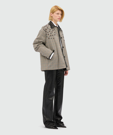 Pantaloni flare neri in similpelle craquelé