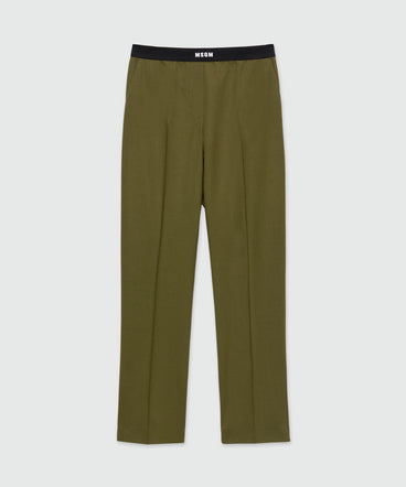 Olive green trousers in cool wool with logoed elastic band