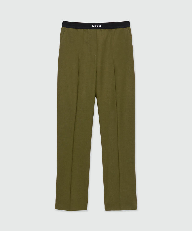 Olive green trousers in cool wool with logoed elastic band 37 Women 